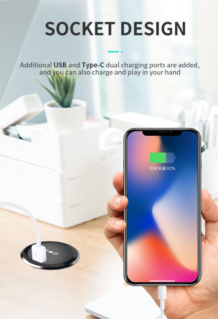 Desktop Long-Distance Charger for Home & Office Furniture
